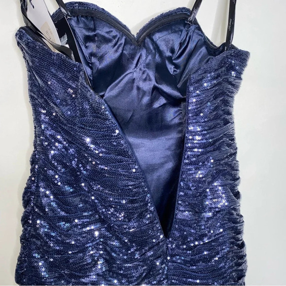 ✨NWT La Femme Slate Blue Sequin Strapless Cocktail Party Mini Dress Size 4 - Picture 12 of 12